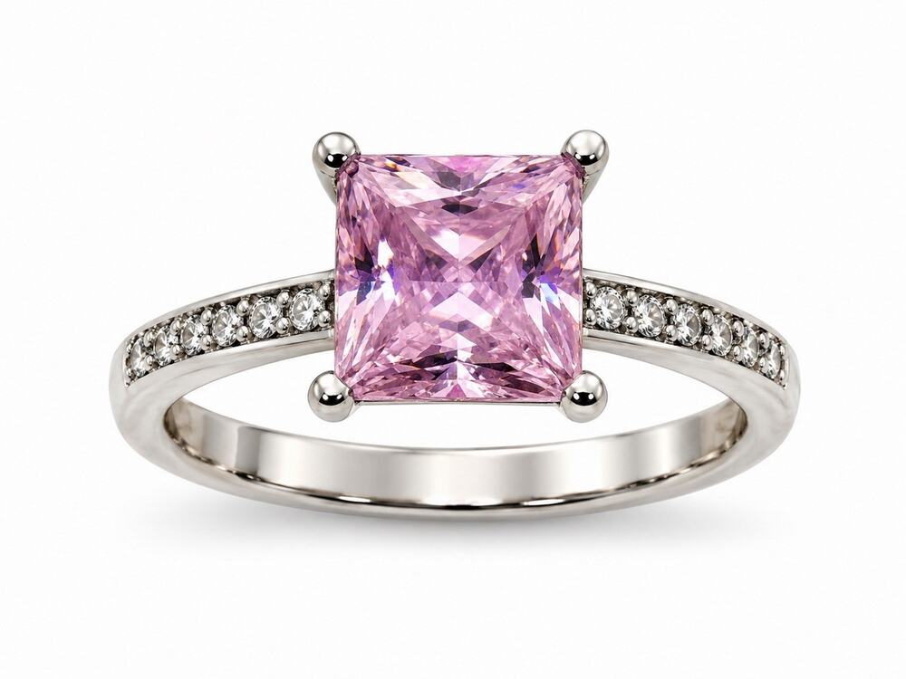 14K White Gold Pink Sapphire & Diamond Ring Size 7